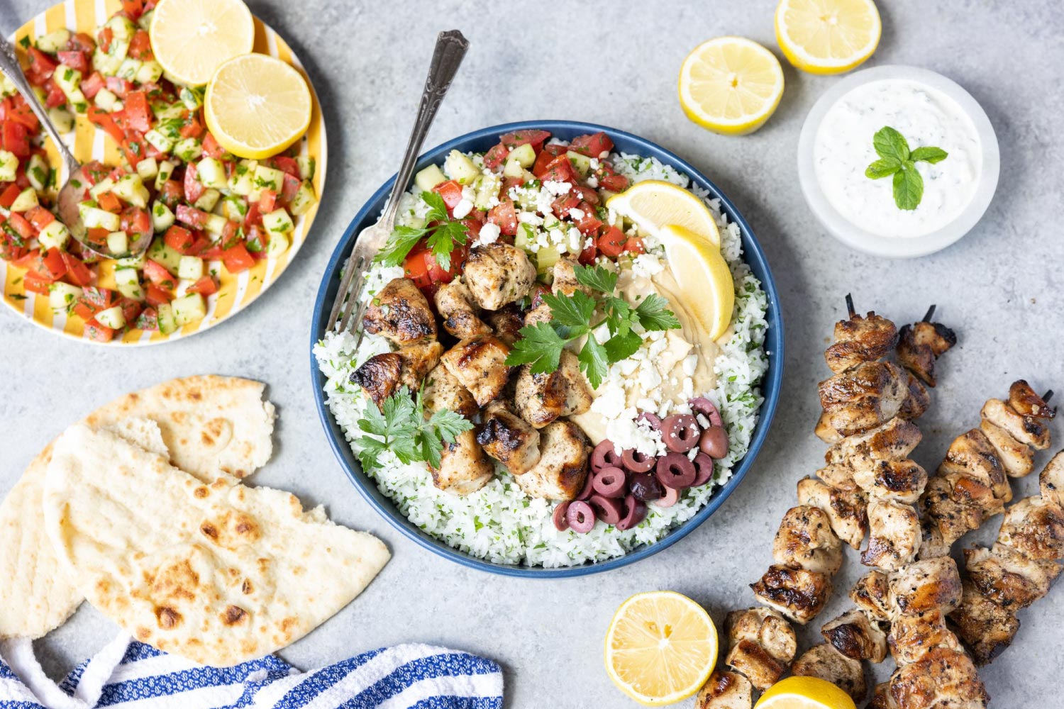 Greek Chicken Souvlaki Meal Prep Bowls • Salt & Lavender